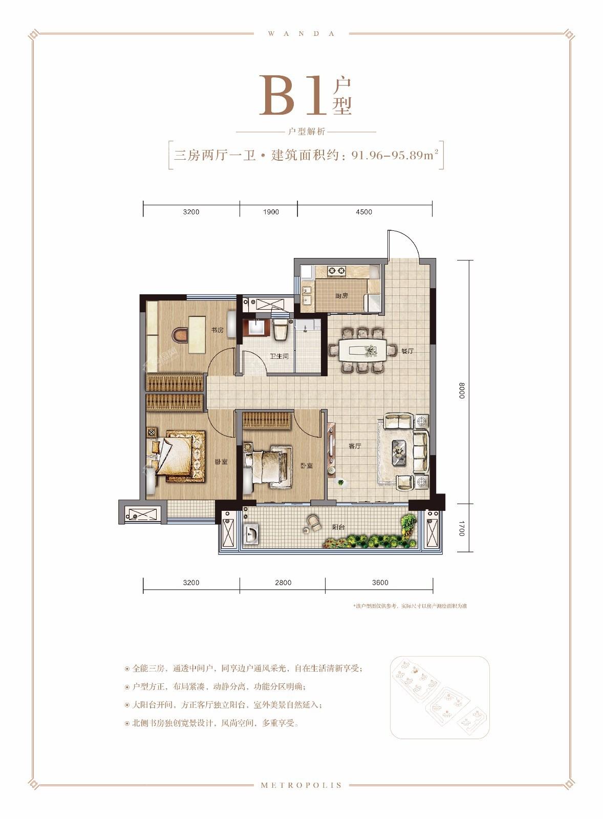 宜昌万达61大都会61天樾3居室户型_图片大全-宜昌楼盘网