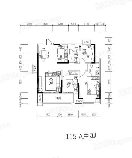建业尊府户型115—A 3室2厅2卫1厨