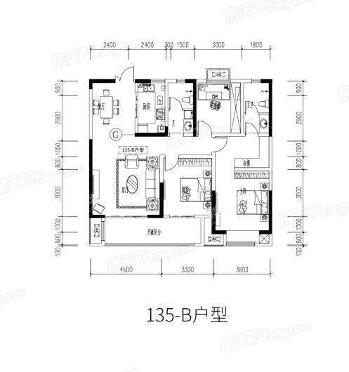 建业尊府户型135—B 3室2厅2卫1厨