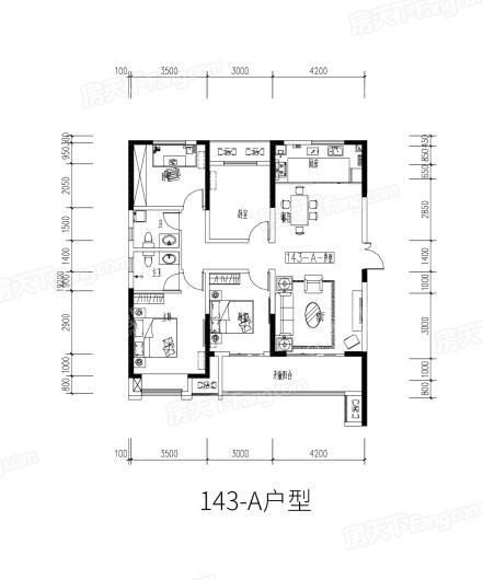 建业尊府户型143—A 4室2厅2卫1厨
