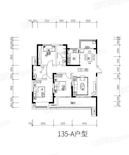 建业尊府户型135—A 3室2厅2卫1厨