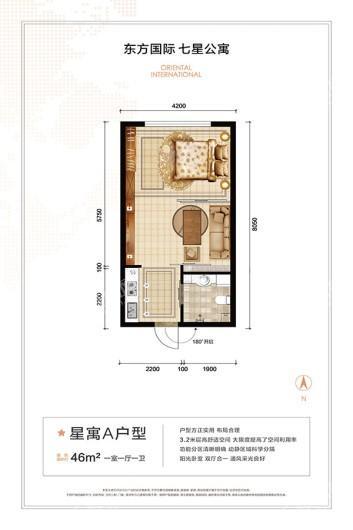 东方国际A户型 1室1厅1卫