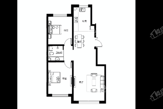 富诚尚品94平户型 2室2厅1卫1厨