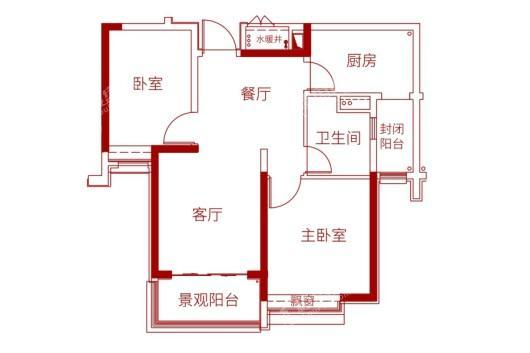 恒大悦龙台建面82.4㎡ 2室2厅1卫1厨