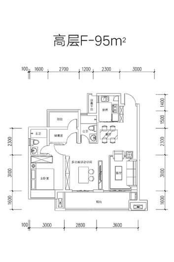 文一锦门云栖新语高层F-95平米户型 3室2厅2卫1厨