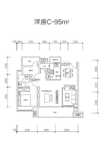 文一锦门云栖新语洋房C-95平米户型 3室2厅2卫1厨