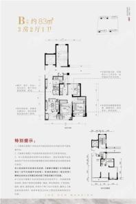 吉翔大悦府B户型 3室2厅1卫1厨