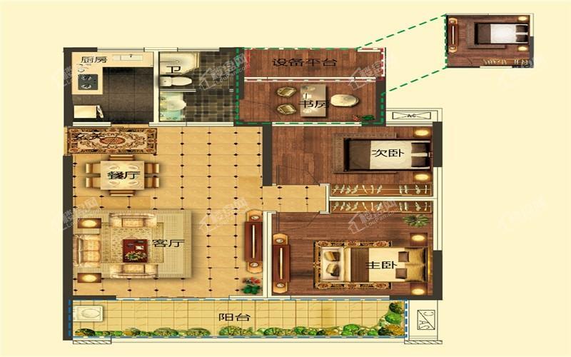 F3户型 108.69m² 三室两厅一卫