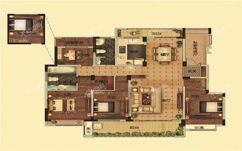 R户型 166.96m² 四室两厅两卫