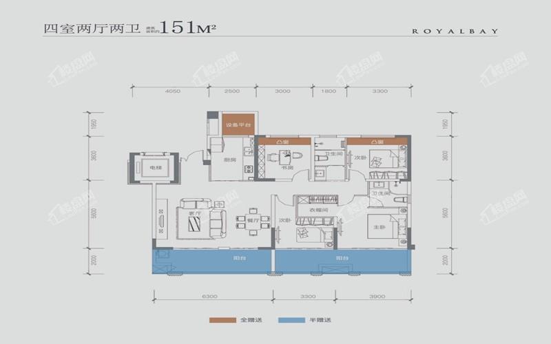 E1户型 151m² 四室两厅两卫