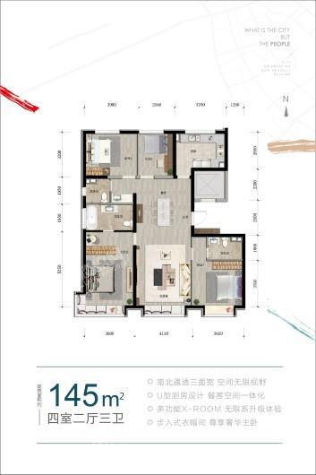 城市之光·东望145平米户型图 4室2厅3卫1厨