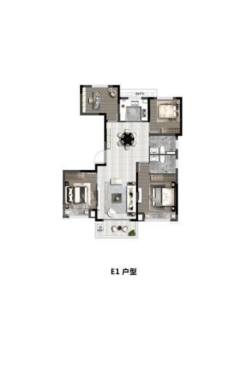 玖悦华府E1户型 4室2厅2卫1厨