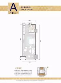 世茂翡翠公馆A户型1室1厅1卫1厨