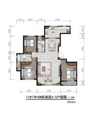 绿城润园X-3户型 3室1厅2卫1厨