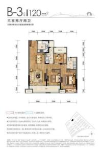 融创金成·湖山赋B3户型120㎡ 3室2厅2卫1厨