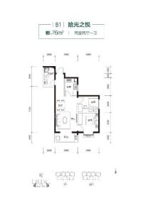 荔园·悦享星醍B1户型 2室2厅1卫1厨