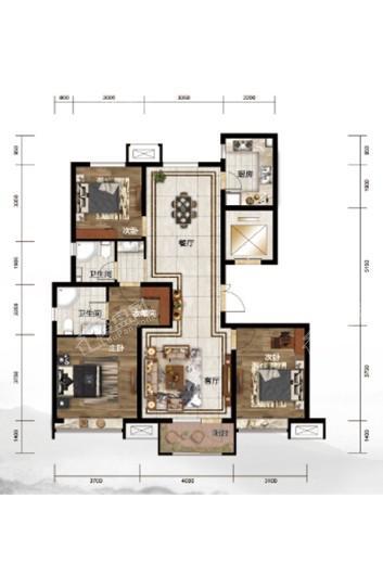 中国铁建唐颂国际102#标准层C户型 3室2厅2卫1厨