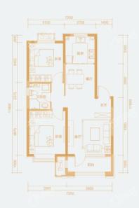 中国铁建海语昕居E户型 2室2厅1卫1厨