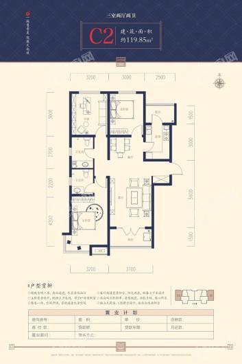 书院里C2户型 3室2厅2卫1厨