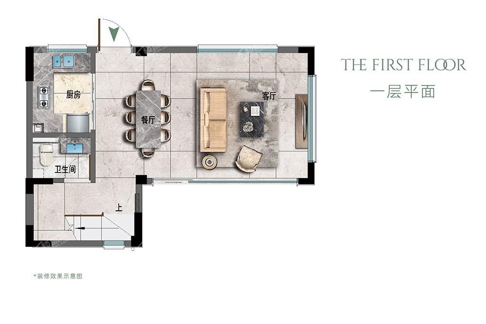 融创东麓D-2户型一层：165㎡ 四房两厅三卫