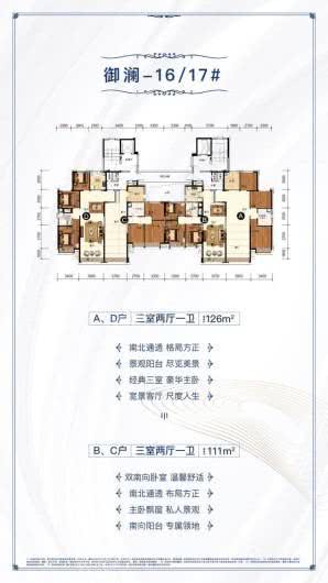 恒大花溪谷御澜16/17#平层户型 3室2厅1卫1厨