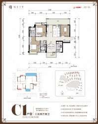 C1户型 三房两厅两卫 115.09㎡