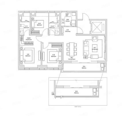 B1户型 3室2厅2卫 约142m²