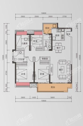 成都鑫苑城标准层C2 4室2厅2卫1厨