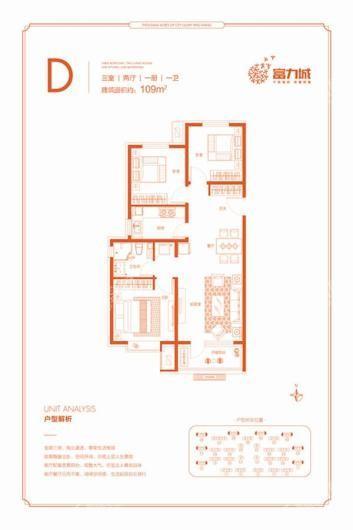 邢台富力城D户型 3室2厅1卫1厨