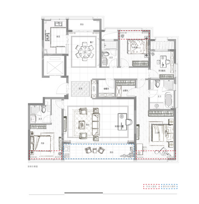 168㎡户型， 4室2厅3卫1厨， 建筑面积约168.00平米
