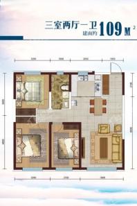 中铁逸湖109平米户型图 3室2厅1卫1厨