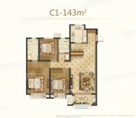 海信湖岛世家二期C1户型143平2室2厅1厨2卫 3室2厅2卫1厨