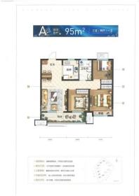 绿地·青岛城际空间站3室2厅1卫95平A户型 3室2厅1卫1厨