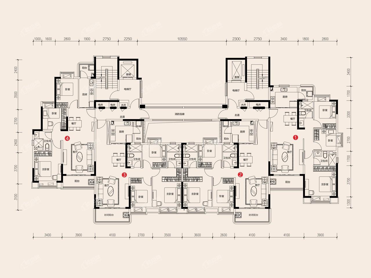 雅郡L26户型-3室2厅2卫1厨-建筑面积约128.56平米