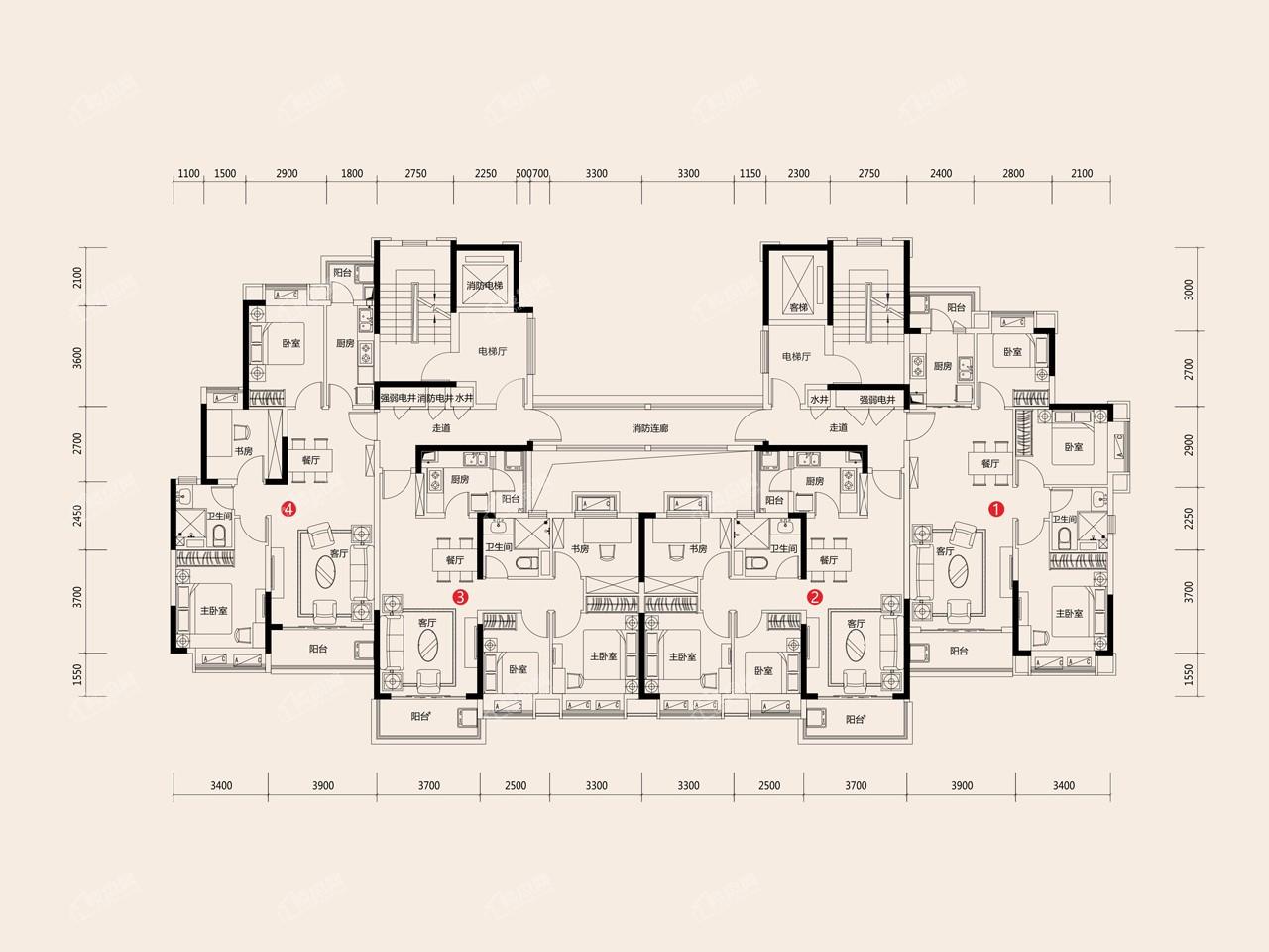 汀兰LT14户型- 3室2厅1卫1厨-建筑面积约108.28平米