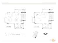 华发外滩荟建面约199.44平米中叠户型 3室2厅4卫1厨