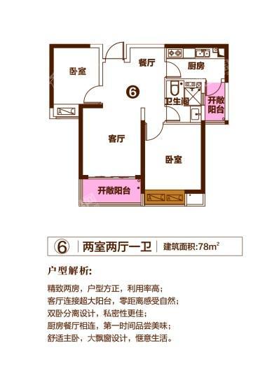 恒大·珺睿府6户型 2室2厅1卫1厨