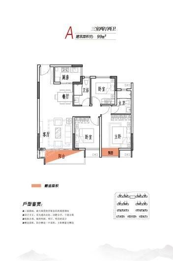 鑫华城·幸福里A户型 3室2厅2卫1厨