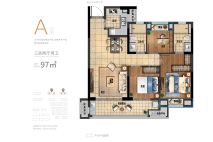 融创江南府户型A：97㎡ 三房两厅两卫