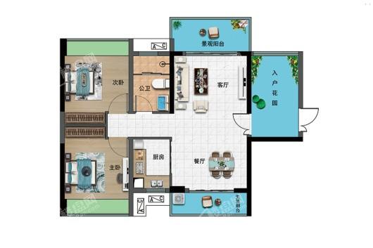华双济海花园B5户型 2室2厅2卫1厨