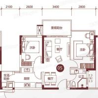 时代誉峰6号楼05户型 2室2厅1卫1厨