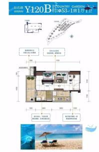 钻石郡Y120B户型 一房一厅一卫 53㎡