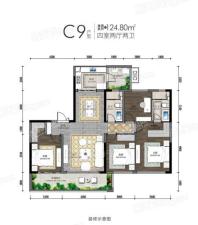 滨江领樾22号楼C9户型 4室2厅2卫1厨