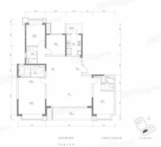 阳光城檀悦标准层B1户型 4室2厅2卫1厨