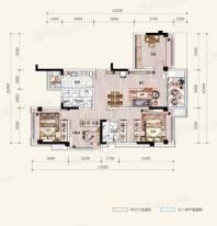 西双楠漫里1-4层A1户型 4室2厅2卫1厨