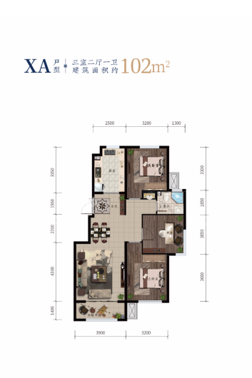 永同昌西江月XA户型 3室2厅1卫1厨