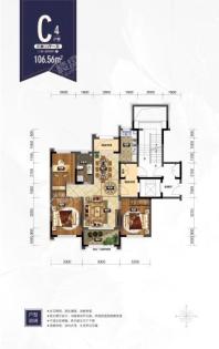 富邦紫郡C4户型 3室2厅1卫1厨