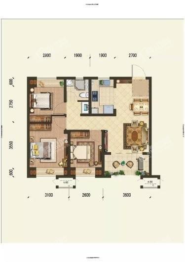 沈北吾悦广场89㎡边户户型 3室2厅1卫1厨