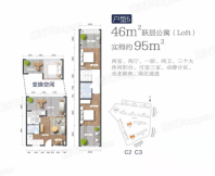 金月湾椰海小镇46㎡跃层公寓Loft 2室2厅2卫1厨