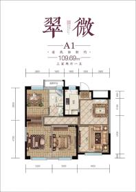 翠微A1户型-三室两厅一卫-109.69平米